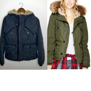 Aritzia TNA Platoon Jacket Faux Fur Lined Black-Grey Medium